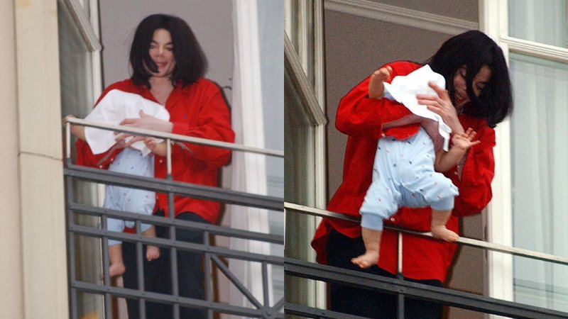 Michael Jackson com "Blanket" na varanda